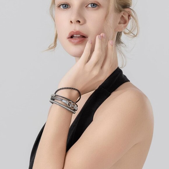 Leather Cuff Bangle Beaded Stackable Infinity Jewelry Gift for Women - Picture 3 of 6